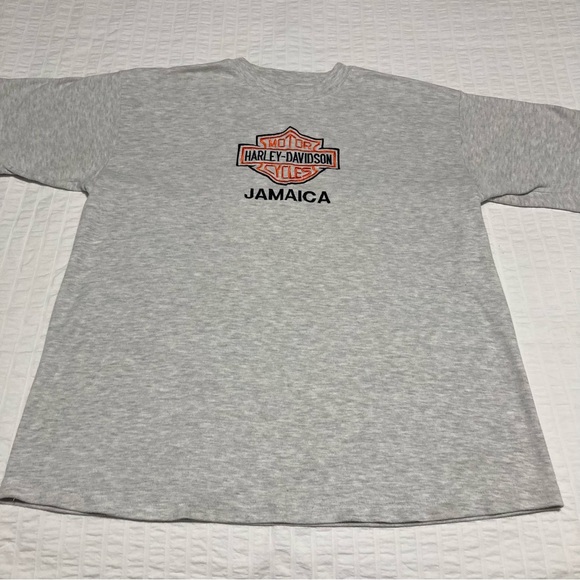 Embroidered Harley-Davidson Logo Jamaica Super soft Heather Grey Tee Shirt - Picture 7 of 7